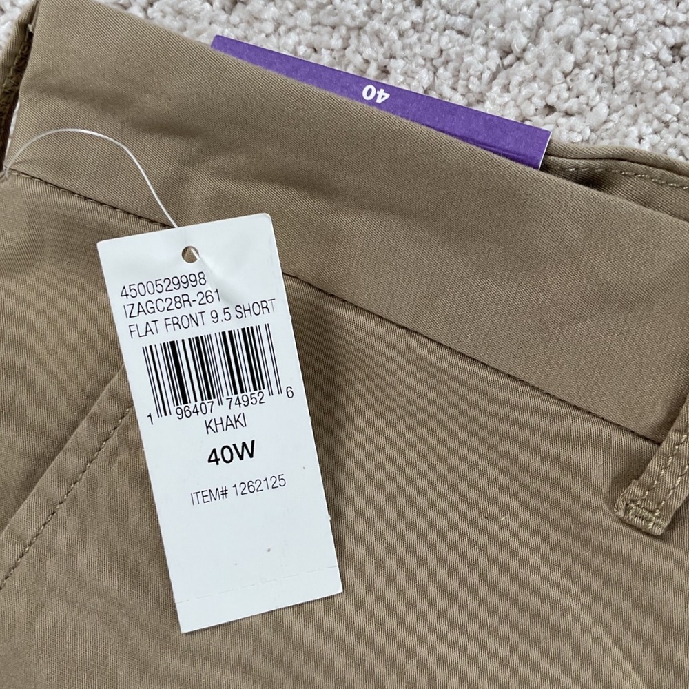 IZOD Saltwater Relaxed Classics Khaki Flat Front Shorts Mens 40W 9.5 Inseam‎ NEW - Picture 2 of 7